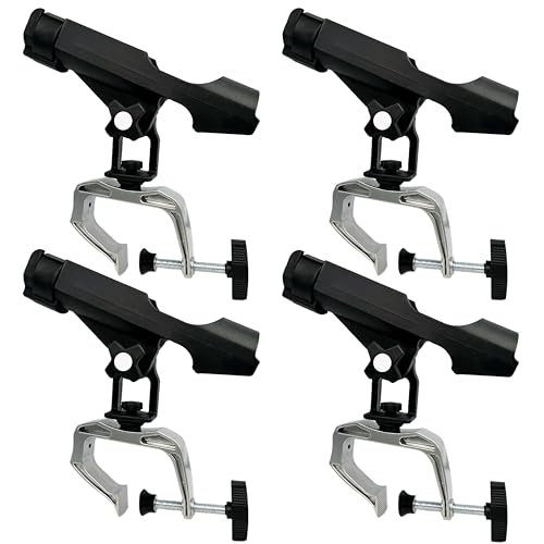 HiUmi Fishing Boat Rods Holder with Large Clamp Opening 360 Degree Adjustable Fishing Rod Racks Folding Holder - color: Black