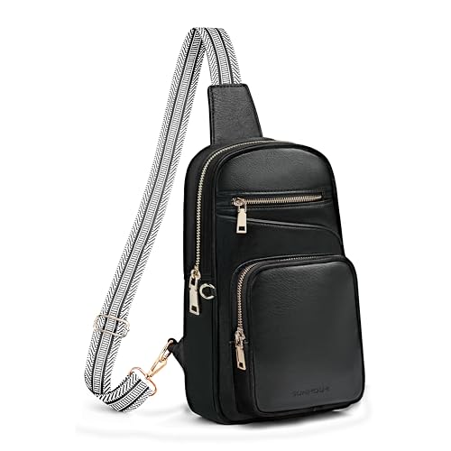 Anti Theft Crossbody Bags for Women RFID Leather Sling Purses,Crossbody Bags Travel Leather Fanny Pack for Women - color: Pure Black