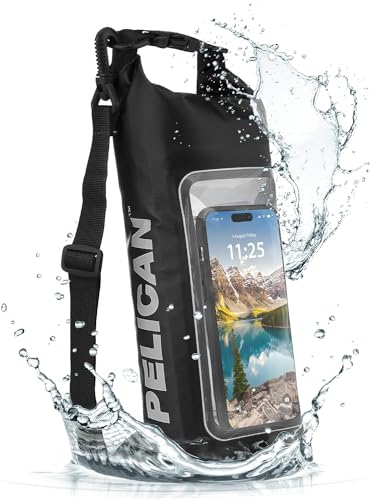 Pelican Marine IP68 Waterproof Dry Bag 2L with Phone Pouch/Case - Black | Roll Top Waterproof Backpack with Touchscreen Phone Pouch - Swimming, Kayaking, Camping, Rafting, Fishing & Travel Essentials - color: Stealth Black - 2L, size: 2L