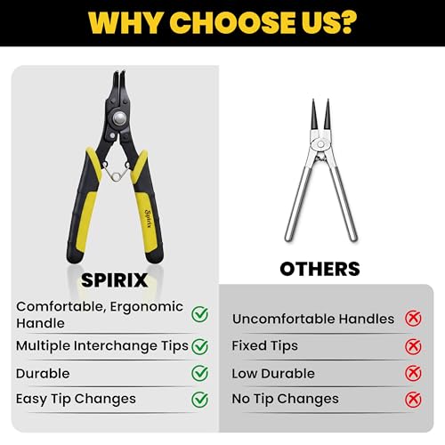 Snap Ring Pliers Heavy Duty Set, 4-in-1 Convertible Internal External Retaining Ring Pliers, Interchangeable Heads 45 90 Degree Angled Jaws, C Clip Circlip Lock Ring Removal Tool
