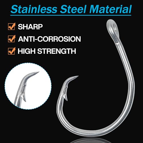 Circle Hooks Saltwater Fishing Hooks, 20pcs in-line Circle Hooks Wide Gap Tuna Circle Hooks Stainless Steel Short Shank Fishing Hooks Big Game Circle Hooks for Catfish Bluegill Tuna Bass