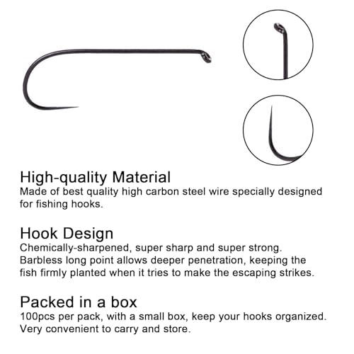 Eupheng Fly Fishing Hooks 100pc Pack Barbless Catch & Release Dry Wet Nymph Shrimp&Pupa, Streamer, Caddis, Jig, Scud Flies Fishing Hooks - color: EP Fly-C&R-NYM-0021, size: #14