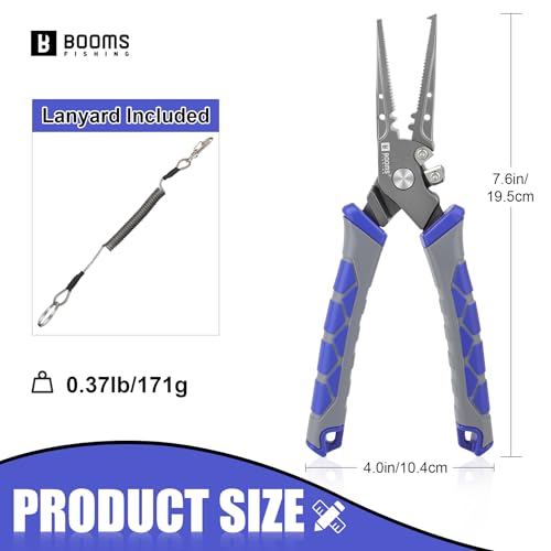 Booms Fishing Pliers Hook Remover: 7.5" Split Ring Pliers and Fish Hook Remover for Saltwater and Freshwater - Braid Line Cutter & Crimper with Lanyard - XW15 Multi-Function Fishing Tool for Angles - style: 7.5" fishing pliers