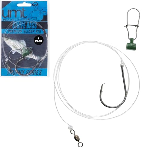 UMT 1,5 & 10-Pack Slider Fishing Rigs 6/0 Circle Hook for Striped Bass - Superior Saltwater Fishing Gear - Robust Slider, 4ft 60lb Monofilament Leader for Surf, Beach & Boat Fishing
