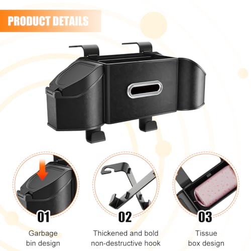 HZEL Car Seat Back Organizer, 7 in 1 Vehicle Backseat Storage Box with Cup Holder Tissue Box Trash Bin & Hooks, Multifunctional Auto Interior Headrest Organizer, Universal for SUV RV Truck (Black) - color: Black
