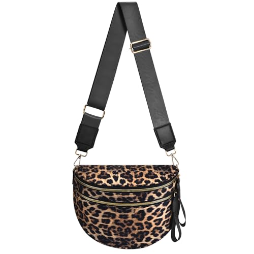 Checkered Nylon Crossbody Bag Bum Bag for Women Mom Large Checkered Fanny Packs with Adjustable Strap - color: Leopard