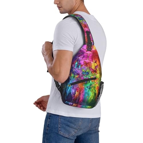 Dream Catcher With Colorful Butterfly Sling Backpack Chest Bag Crossbody Shoulder Bag Gym Cycling Travel Hiking Daypack For Men Women - color: Dream Catcher With Colorful Butterfly