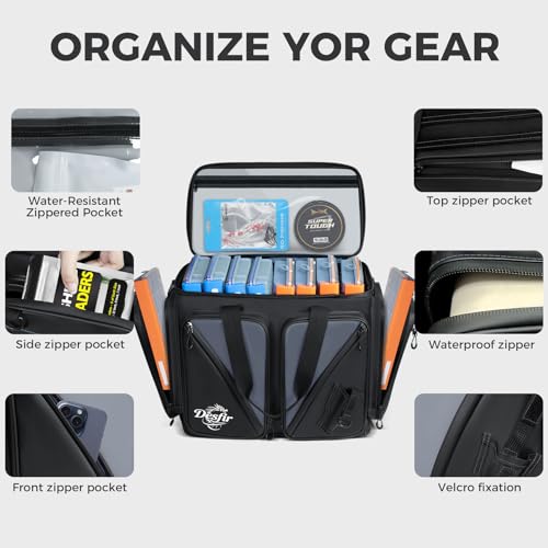 Handor Waterproof Fishing Tackle Bag, Large Saltwater Resistant Storage, 1000D PVC Material, Holds 3600 3700 Trays (Black and Gary, Medium Bag) - color: Black and Gary, size: Medium Bag