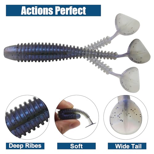 Paddle Tail Swimbaits, 2.5 inch/3inch Soft Lures Fishing Trout Crappie Bass for Freshwater and Saltwater 75PCS/60PCS - color: Junebug Purple, size: 2.5 inch, 75 PCs