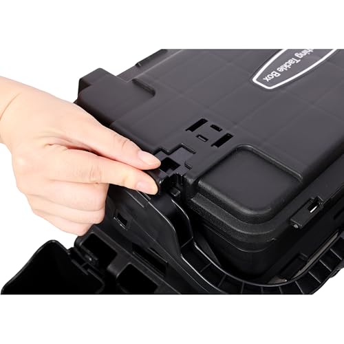 Dual-layer Fishing Tackle Box, Tackle Box Organizer Fishing Box Large, Plastic Portable Tackle Storage Box with 2pcs Rod Holder, 2pcs Cup Holder, 1pc Carring Strap - color: Black