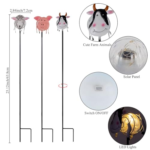 Farm Animal Solar Garden Lights,3Pack Waterproof Decorative Solar Stake Light,Decorative Statues Figurine Lights for Lawn Patio Pathway for Outside - color: Farm Aniamls