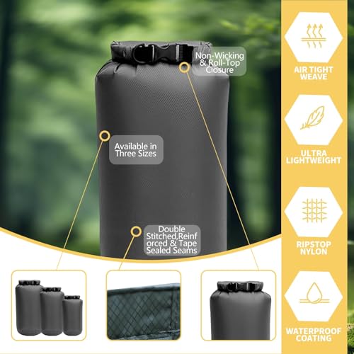 Dry Bags Waterproof 3 Pack (5L, 10L, 20L) - Lightweight Dry Storage Bag Beach Bag for Travel, Boating, Fishing, Rafting, Swimming, Camping & Outdoor Activities - Durable & Compact Design - Grey - color: Grey