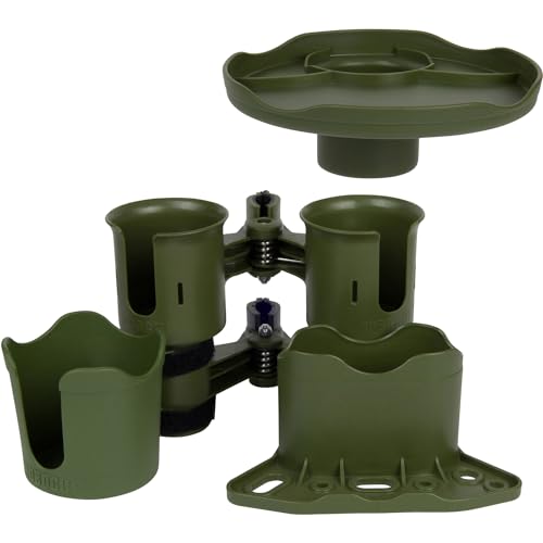 ROBOCUP, (Olive), Patented Clamp On Boat Cup Holder |Multifunction Dual Drink Caddy for Fishing Poles, Tools, Net, Gaff |Portable Storage for Boating, Beach, Umbrellas, Golf Carts, Strollers - color: Olive, size: Standard Spring