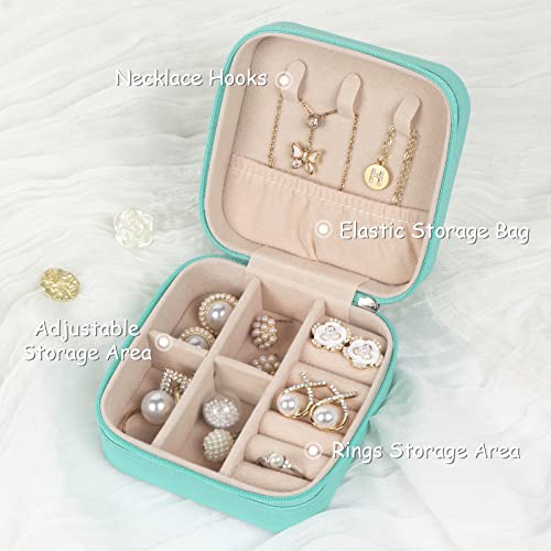 MFXIP Travel Jewelry Case Small Jewelry Box Jewelry Organizer Storage Case Portable PU Leather Mini Jewelry Travel Case for Girls Womens Earring, Necklace, Rings,Bracelets - color: Blue Blue Blue