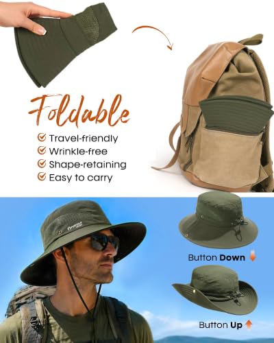 FURTALK Mens Bucket Sun Hat UPF 80+ Wide Brim Hiking Fishing Beach Outdoor Hats - color: Green