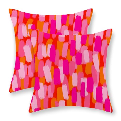 Hot Pink Orange Pillow Covers 18x18 Inch Set of 2 Abstract Preppy Throw Pillows Painting Outdoor Decorative Pillow Cases Linen Aesthetic Boho Cushion Cover for Couch Home Sofa Bed Decor - color: Hot Pink Orange, size: 18" x 18" (Pack of 2)