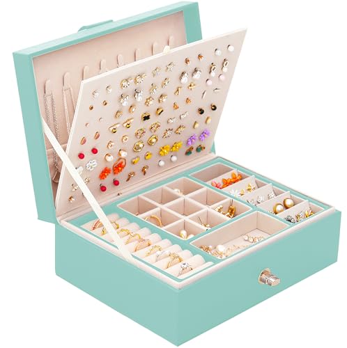 QBestry Girls Jewelry Box for Earrings Jewelry Organizer Box Teen Girls Earrings Organizer Jewelry Box Earring Holder Organizer Stud Earring Box for Girls Womens Jewelry Case Organizer Teal - color: Teal, size: Medium