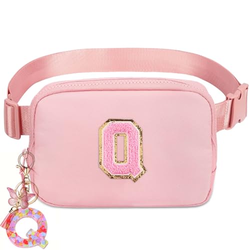 Belt Bag Fanny Pack for Teen Girl Women - Girls Initia Fanny Pack Ages 8-12 Teen Birthday Gifts Small Waist Packs Trendy Kids Fanny Pack Q - color: Pink, style: Q