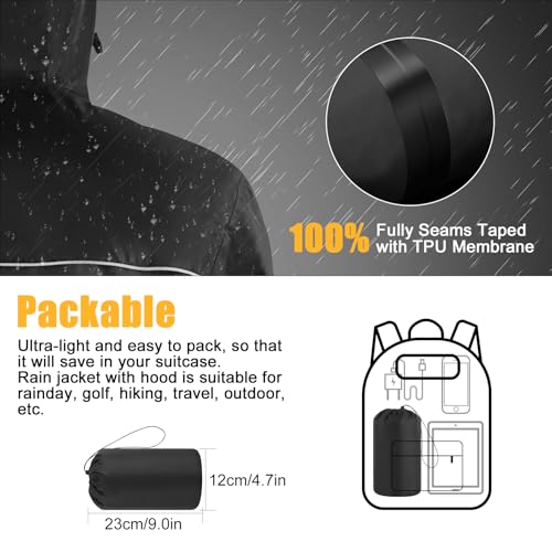 SOPPY Waterproof Rainsuit Jacket Pants Suits, Hooded Rain Jacket with Trousers, Packable Raincoat Sets with Carrying Bag - color: Black-m, size: Medium