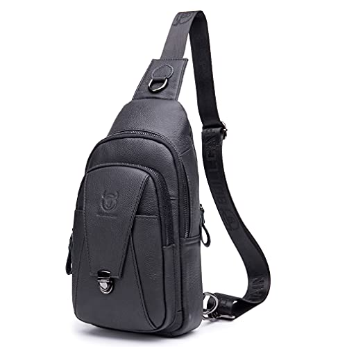 Hebetag Leather Sling Bag Crossbody Backpack for Men Women Outdoor Travel Work Shoulder Chest Pouch Camping Casual Daypack Black 18cm(W) x8cm(D) x30cm(H)(7.08"x3.14"x11.81") approx; - color: #08black