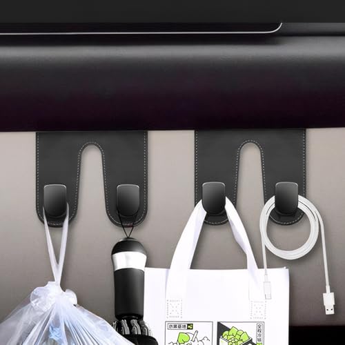 Adorila Car Glove Box Hooks (2 Pack) - Vegan Leather Dual-Hook Passenger Seat Purse Hanger, No-Adhesive Dashboard Organizer (Grey)