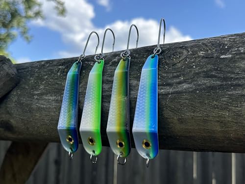 Loony Spoons Max 4-Pack Premium Fishing Lures | Salmon, Trout, Walleye - Saltwater and Freshwater - Green Hornet, Lemon Lime, Herring Aid, Dorado - size: Size 3 - 3"