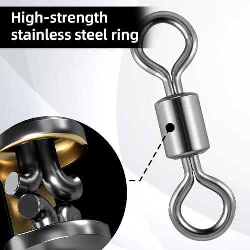 InnoHHustle 100 PCS Micro Swivels for Fly Fishing, Stainless Steel Swivels Fishing Tackle Small Rolling Barrel Swivel High Strength Hook Line Connector Fly Fish Tackle Swivel with Black Coating