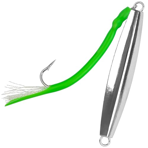 Saltwater Fishing Diamond Jig, 1pcs Casting Jigging Spoon Surf Fishing Trolling Lure Metal Jig with Tube Tail for Striper Bluefish Tuna Salmon 1oz 2oz 3oz 4oz - color: Green, size: 3oz