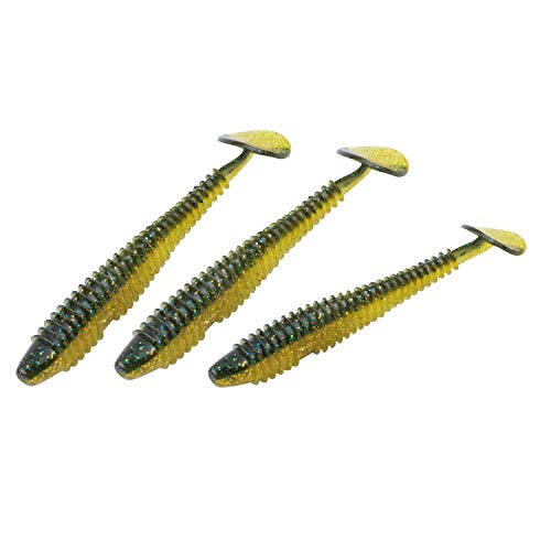 RUNCL Swimbaits Paddle 10/20/30/40PCS, 5/4/3/2 Inchs Paddle Tail, Soft Lure for Trout Crappie Bass, Durable Plastic Bait Swimmer for Saltwater/Freshwater, Fishing Lover's Gift - color: Dark Chartreuse, size: 4in, 20pcs