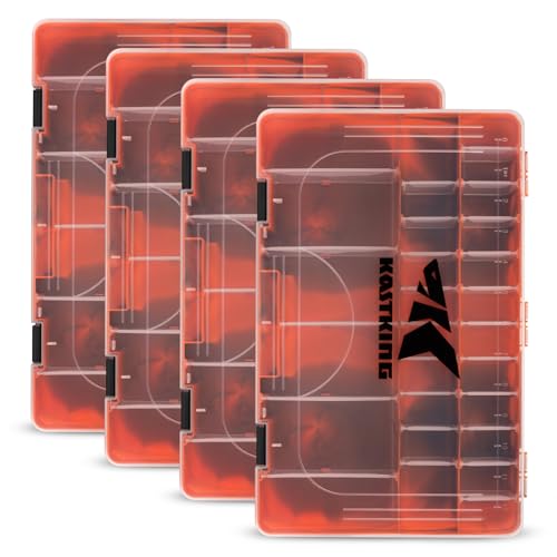 KastKing Tackle Boxes, Plastic Box, Plastic Storage Organizer Box with Removable Dividers - Fishing Tackle Storage - Box Organizer - 2 Packs /4 Packs Tackle Trays - Parts Box - color: Orange Camouflage, size: 3700(4Pack)
