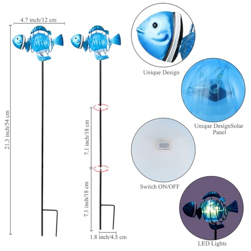 Fish 3Pack 21.3''H Outdoor Figurine Lights, Multicolor Clownfish Solar Garden Decor with Led Lights, Decorative Garden Stake for Yard, Patio, Lawn - color: Fish 2-3Pack
