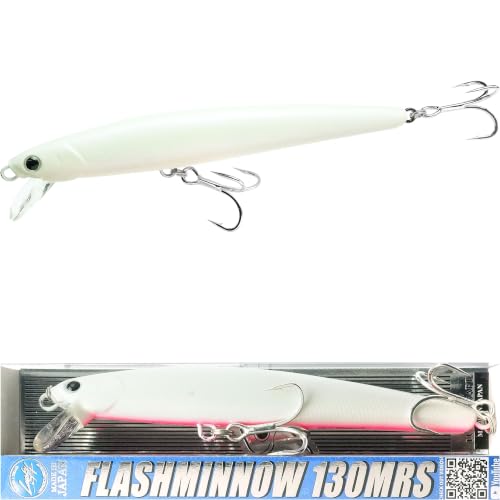 LUCKY CRAFT FlashMinnow 130MRS Saltwater Fishing Lures, Jerkbait for Halibut and Bass Fish, Slow Sinking 2-4ft, Surf Fishing Gear and Tackle Box Accessories - color: 711 Super Glow Cherry Berry
