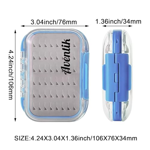 Aventik Waterproof Clear Fly Box Double Sides Floating Lightweight Fly Fishing Case Large Capacity Grip Foam Nymph Wet Dry Flies Lure Box(H18 Blue, SIZE A:4.24X3.04X1.36inch) - color: Blue, size: SIZE A:4.24X3.04X1.36inch