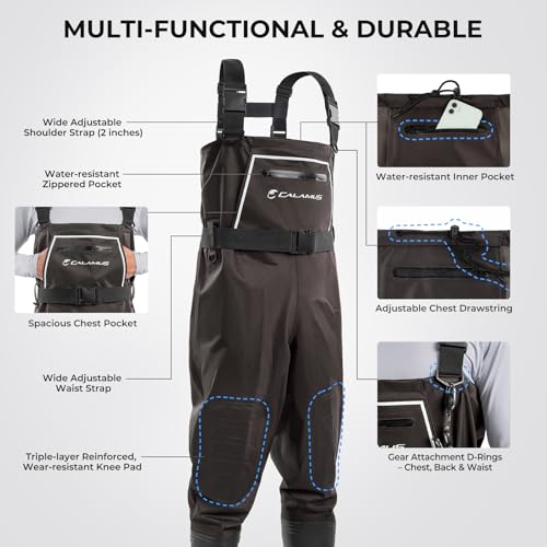 Calamus WaveWalker Fishing Waders for Men & Women, 100% Waterproof PVC Waders with Slip-Resistant Boots, Tear-Resistant Nylon - color: Brown, size: 12