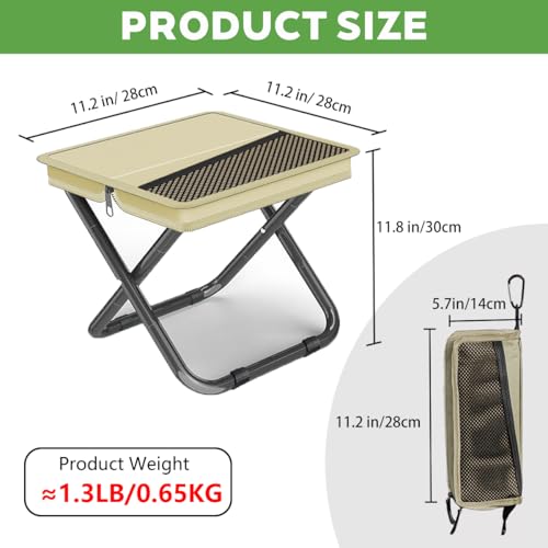 2-in-1 Collapsible Camping Stool & Sling Bag / 220LB Load Capacity Folding Portable Fishing Stool/Collapsible Stool for Camping, Hiking, Fishing, Gardening & Beach Outdoor Activities - color: Khaki, size: Large