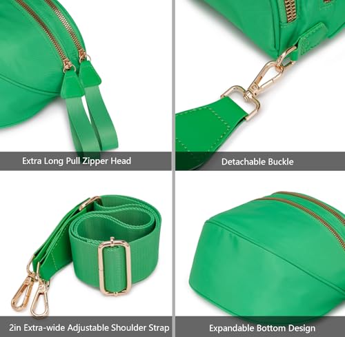 Pure Colour Crossbody Bum Bags for Women Spacious Checkered Cross body Bag Nylon Trendy Fanny Pack for Travel - color: Green