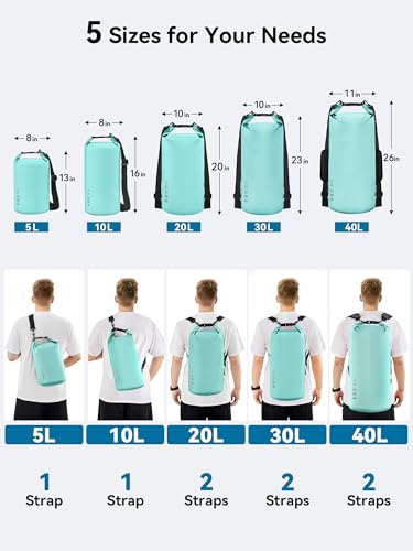 HEETA Waterproof Dry Bag for Women Men, 5L/10L/20L/30L/40L Roll Top Lightweight Dry Storage Bag Backpack with Emergency Whistle for Travel, Kayaking, Boating, Camping, Beach, Cruise Ship Essentials - color: Mint Green, size: 10L