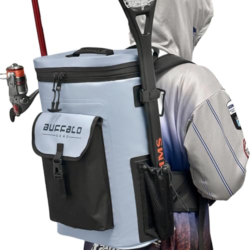 Buffalo Gear Fish Cooler Backpack 32Qt Waterproof Fishing Backpack Cooler Portable Fish Bag, Keep Ice Cold More Than 24 Hours - color: Grey-22qt