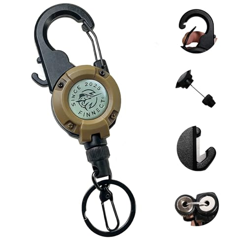 Fly Fishing Zinger Retractor with Carabiner Clip, 26" Steel Wire, Line Cutter, Magnetic Closure, 360° Rotation, 1/2 Packs, Multiple Colors for Fishing, Cycling, Hiking - style: Khaki (1 Pc)