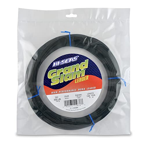 HI-SEAS Grand Slam Monofilament Fishing Leader - Superior Strong Clear Black, for Freshwater & Saltwater Big Game Bottom Fishing, Trolling - color: Black, style: 100 Yd, 300 Lb, .075 in / 1.90 Mm