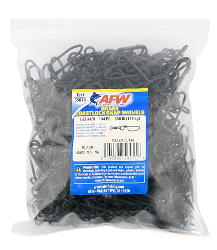 AFW Brass Coastlock Snap Swivels – Durable Fishing Gear with High-Strength Wire Snaps, Black Oxide Finish, Prevents Line Twisting & Kinking, Supports Up to 350 lb Test. - size: 144 pc, #4/0, 350 lb test