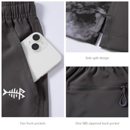 BASSDASH Men’s 7” Fishing Shorts UPF 50+ Lightweight Water Resistant Quick Dry for Hiking with Zipper Pocket FP06M - color: Dark Grey/Splash Black, size: Medium