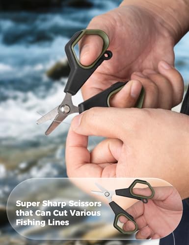 3.9" Fishing Scissors,Stainless Steel Fishing Line Cutter for Fishing Braided Line,Non-Slip Grip Small Fishing Scissors for Saltwater - color: Green