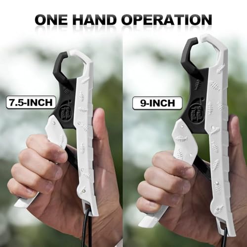 SNAIL TRAIL 7.5''/9'' Floating Fish Gripper, Fishing Grabber, Catfish Mouth Pliers, Caught Bass Holder, Digital Scale Hook Clamp, Saltwater Lip Grip Tool with Lanyard, Gifts for Men, White-Black - color: White-black, size: 9"