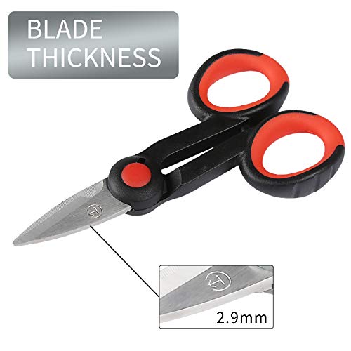 BXIO Fishing Scissors with Fishing Lanyard and Nylon Sheath, Braided Line Tools, Heavy Duty Anti-Slip Fiber Cable Cutter, Stainless Steel Fishing Pliers Scissors with Grinding Hook Tool - color: Black Red