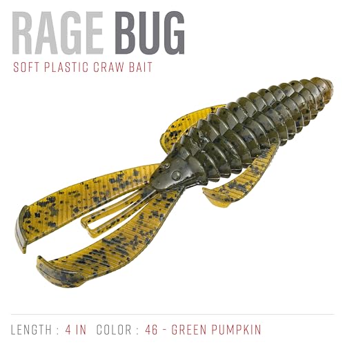 Strike King Rage Bug Fishing Lure, Soft Plastic Grub, Unique Design, Subtle Action - color: Green Pumpkin, size: 4"