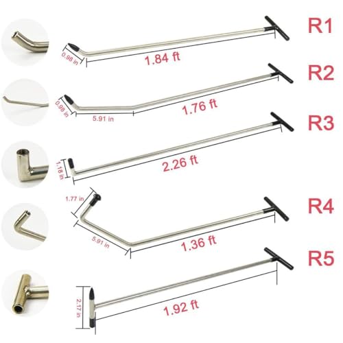 LadyRosian Paintless Dent Repair Tools 5 pcs Rods Kit for Car Auto Body Dents Hail Damage Removal