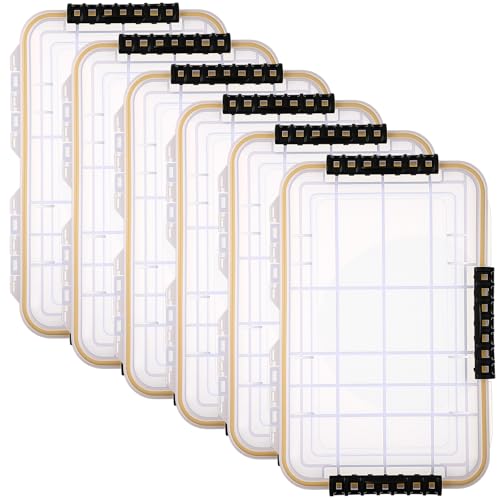Wonderjune 6 Pack 3600 Fishing Tackle Boxes Waterproof Tackle Trays with Removable Dividers Clear Plastic Storage Organizer Bait Vault Camouflage Box for Freshwater Saltwater(White) - color: White