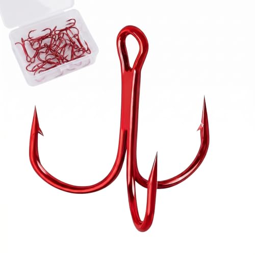 100pcs Fishing Hook Treble Hooks High Carbon Treble Hooks Super Sharp Solid Size 2 4 6 8 10 12 Triple Barbed Steel Fish Hook - color: Red, size: 6#-100pcs