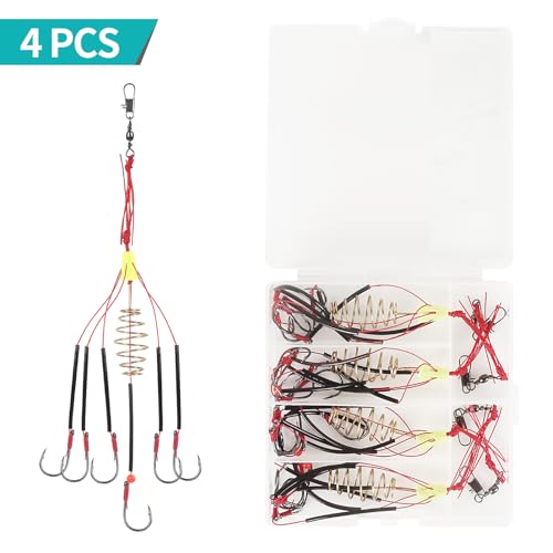 Double Hook Rig Surf Fishing: 9PCS Pompano Float Rigs with 3 Circle Hook Saltwater Gear Tackle for Surf Fishing - color: Red